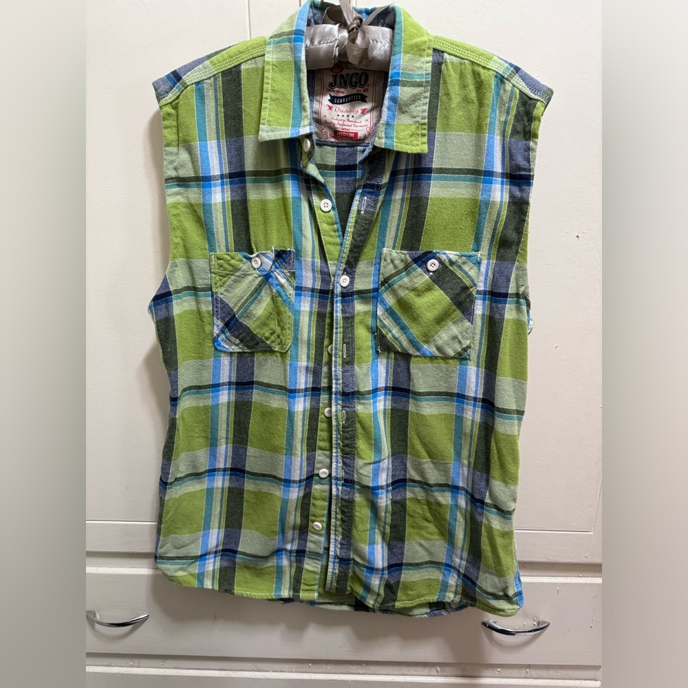 JNCO vintage sleeveless button up plaid vest